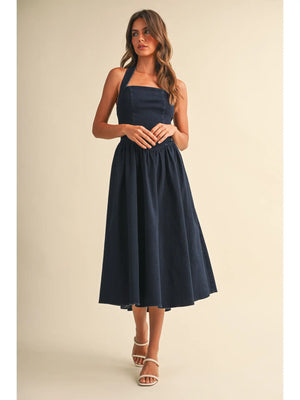 Southern Halter Neck Midi Denim Dress