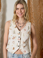 Mara Western Print Denim Vest