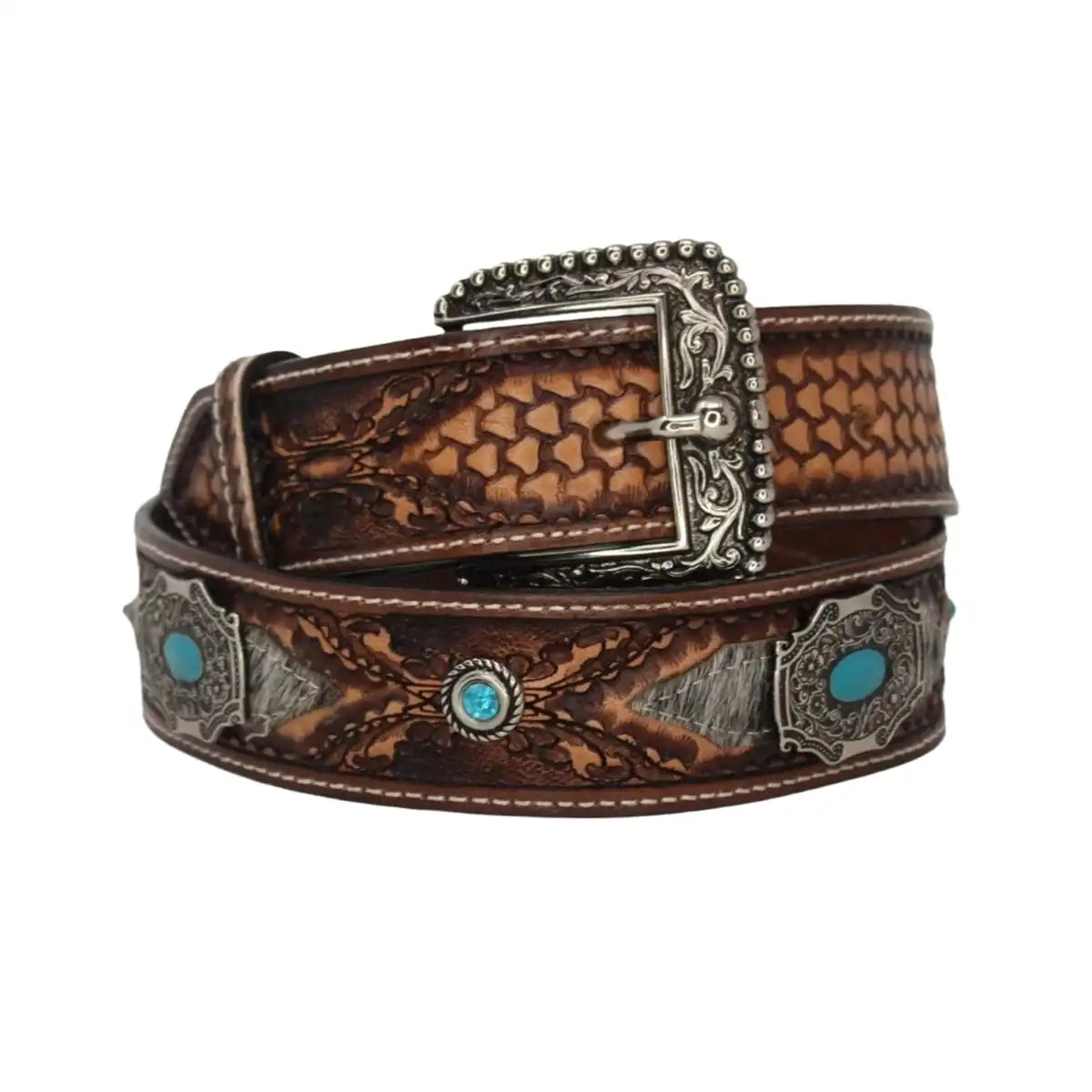 Meaghan Turquoise Cow Hide Leather Belt