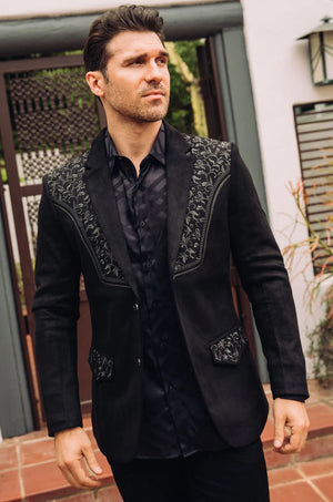 Andres Embroidered Suede Blazer