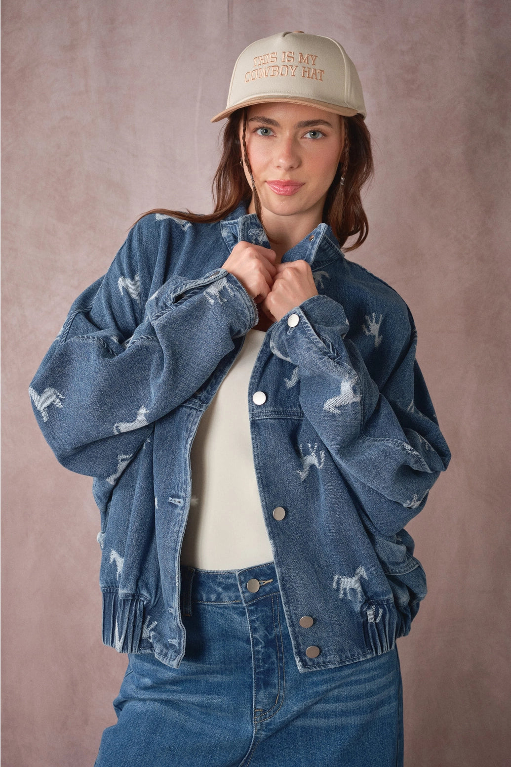 Amarillo Horse Print Denim Jacket