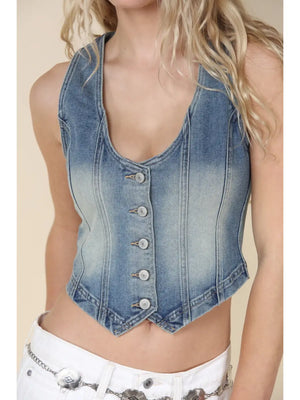 Ava Vintage Wash Denim Vest