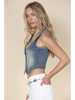 Ava Vintage Wash Denim Vest