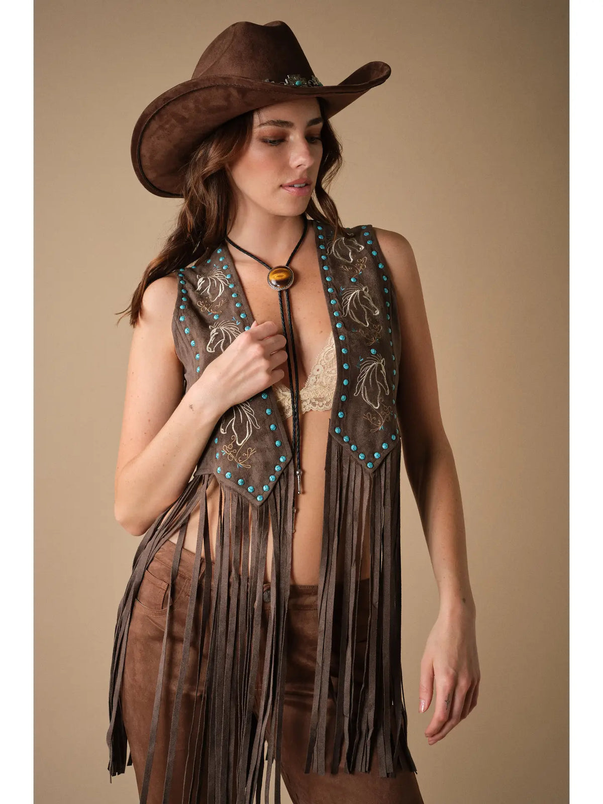 Jen Western Horse Embroidery Fringe Vest