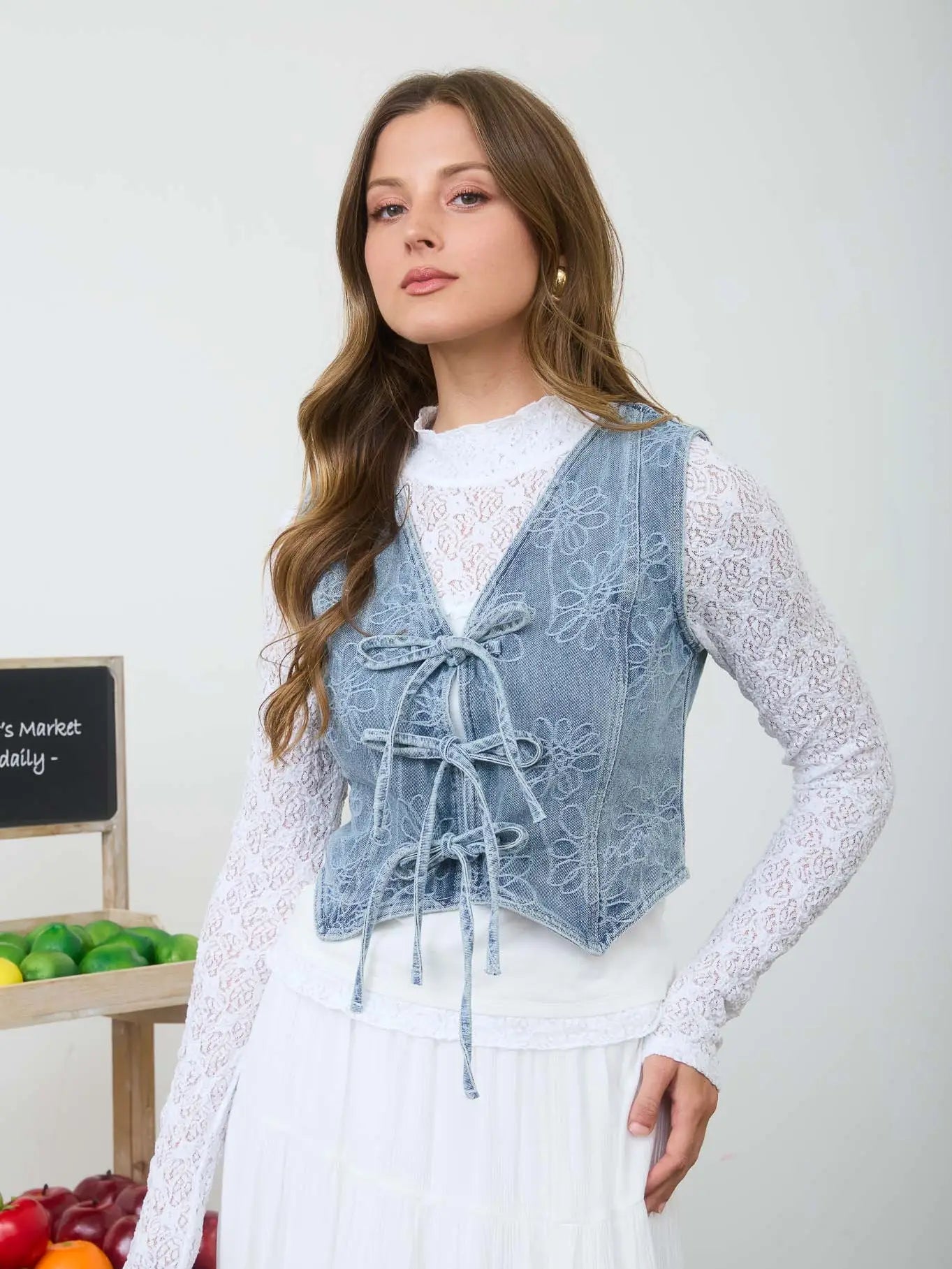Daisey Floral Denim Vest