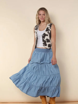 Ellasyn Cow Print Denim Vest