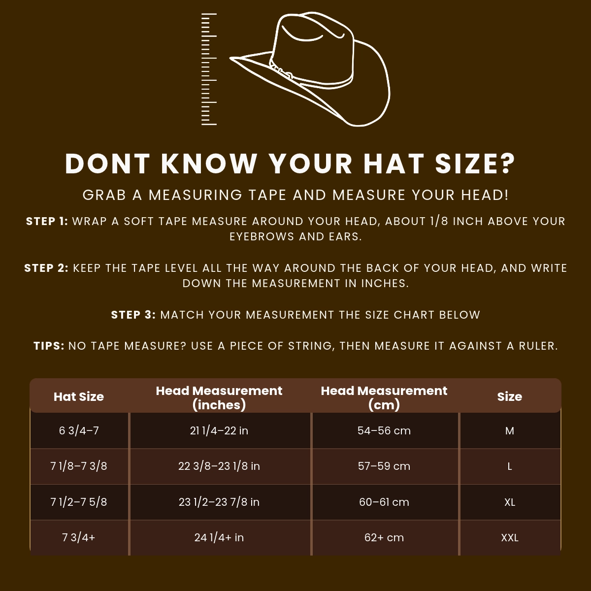 Hat sizing graphic