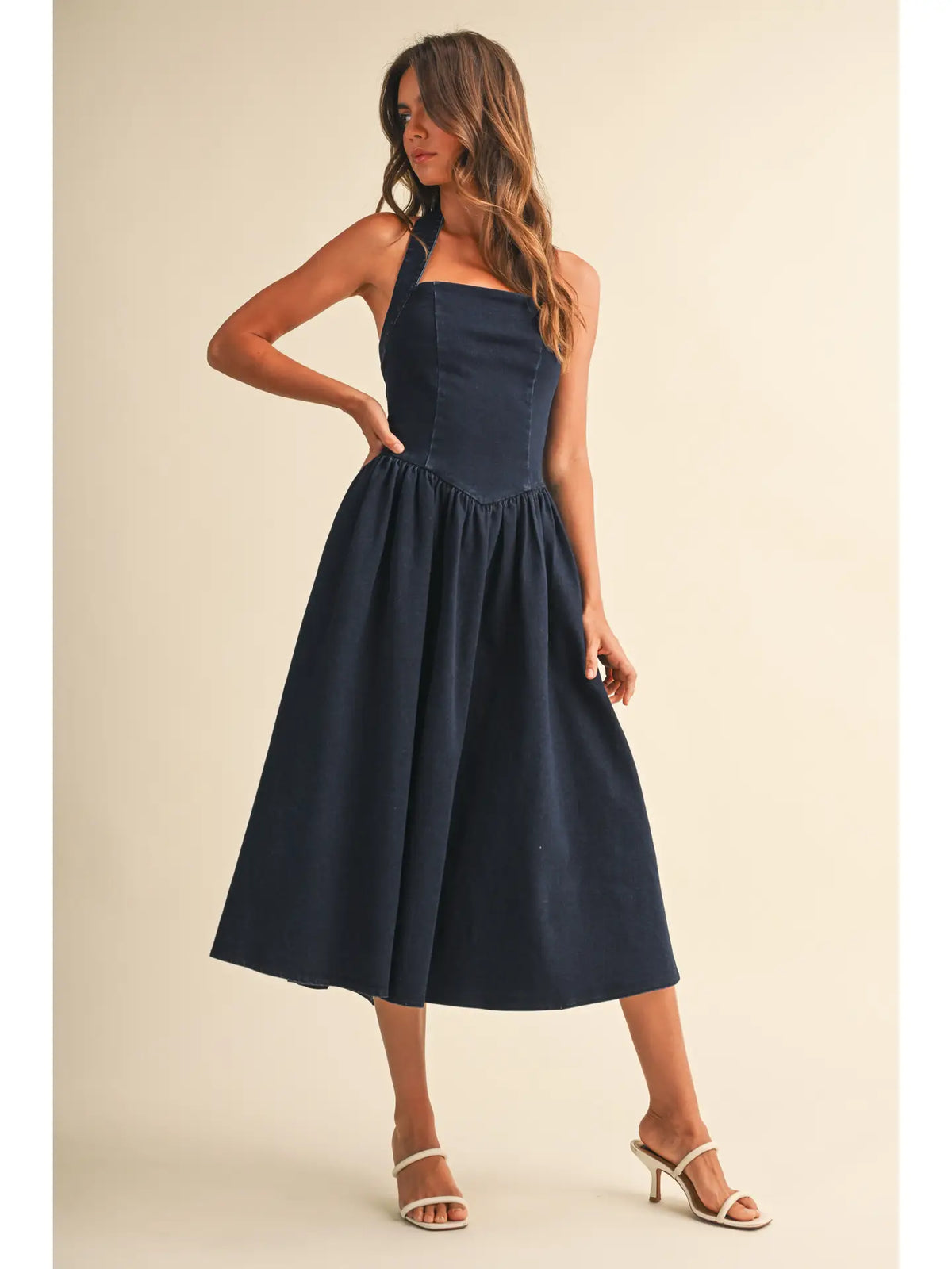 Southern Halter Neck Midi Denim Dress