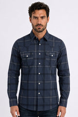 Sterling Navy Plaid Western Shirt