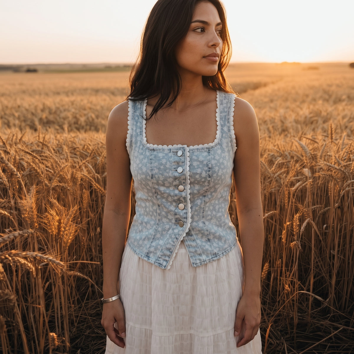 Nova Jacquard Denim Lace Vest