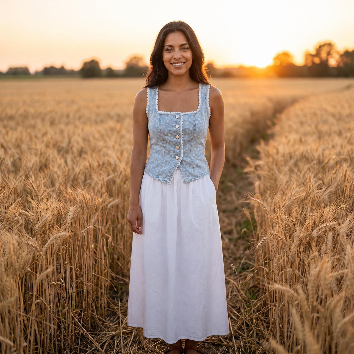 Nova Jacquard Denim Lace Vest