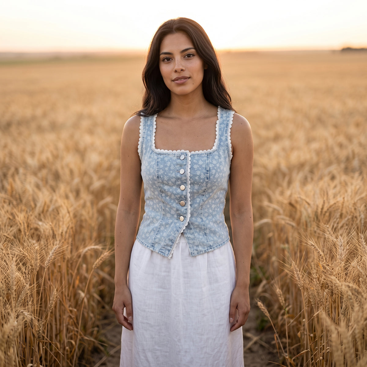 Nova Jacquard Denim Lace Vest