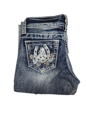 Zoey Horseshoe Flowers Girls Jeans