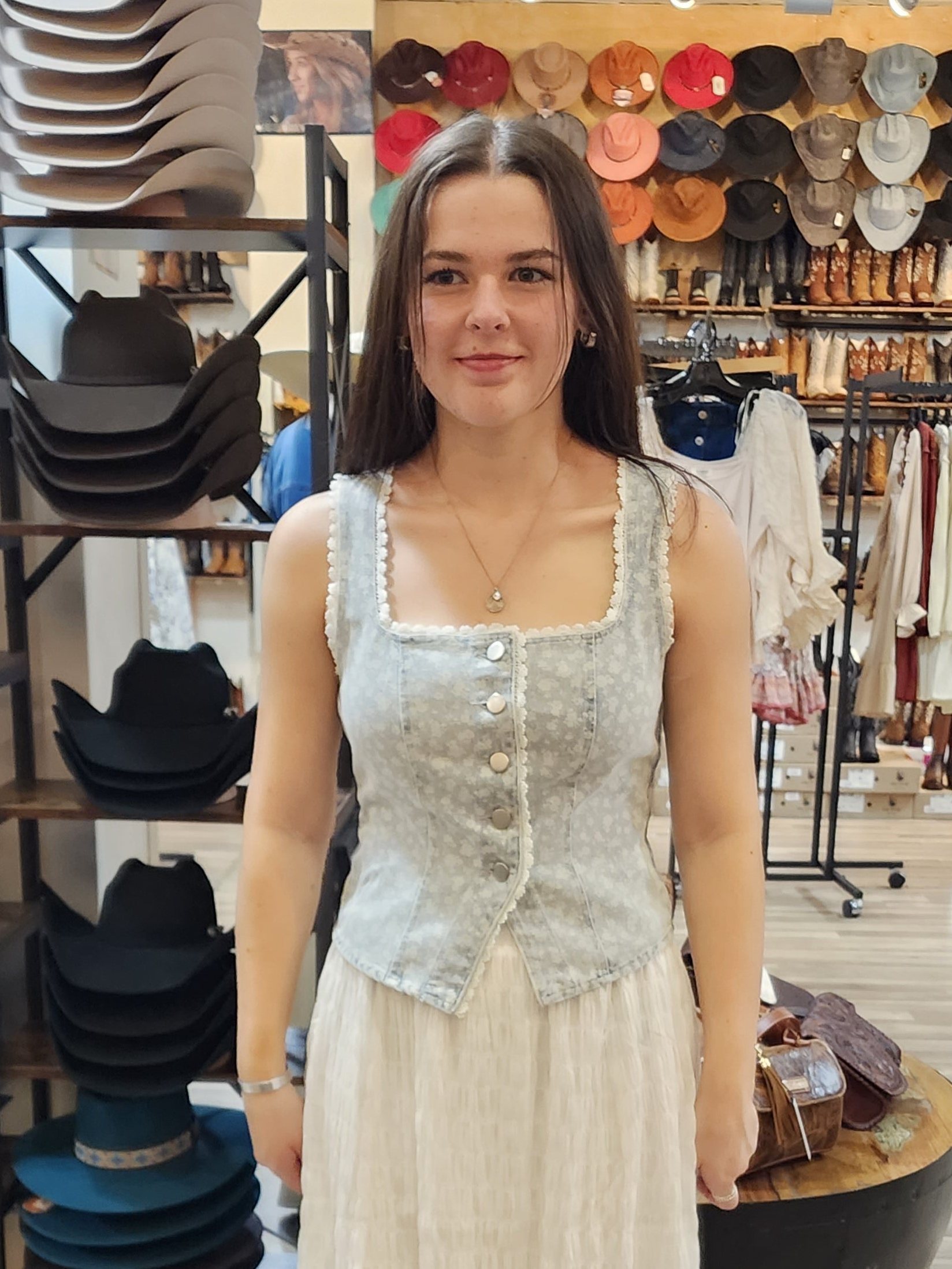 Nova Jacquard Denim Lace Vest