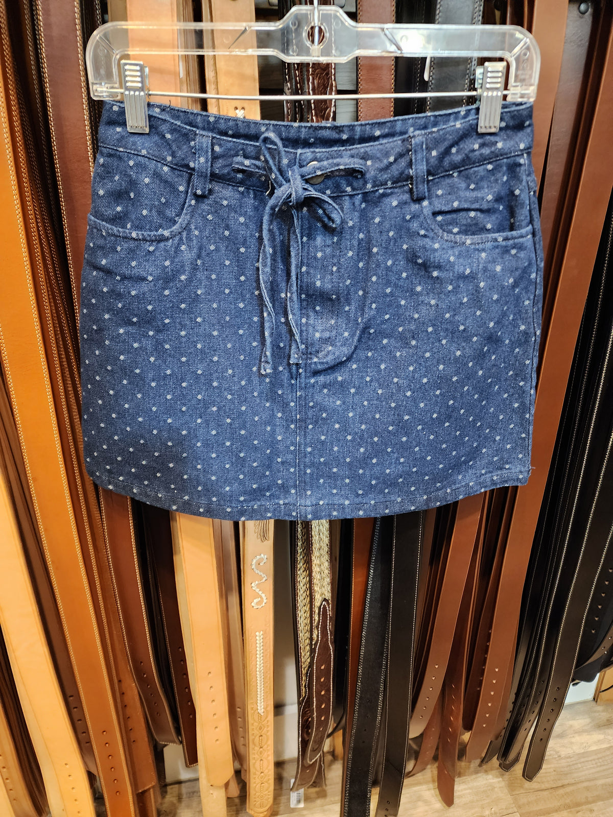 Aria Polka Dot Denim Skirt